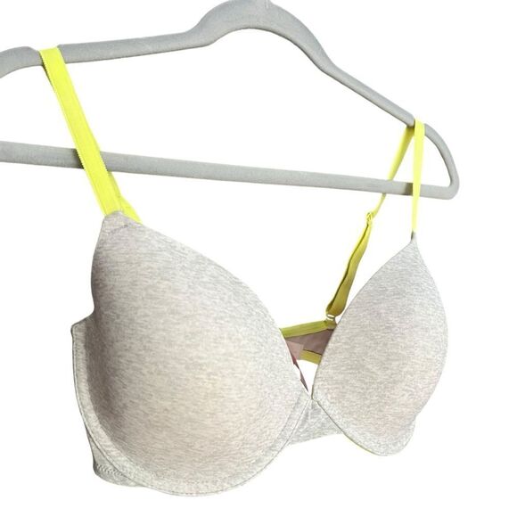 PINK Bra Demi Buste Gray Neon Yellow Pink Sz 34DD. MINT Condition - Picture 3 of 5
